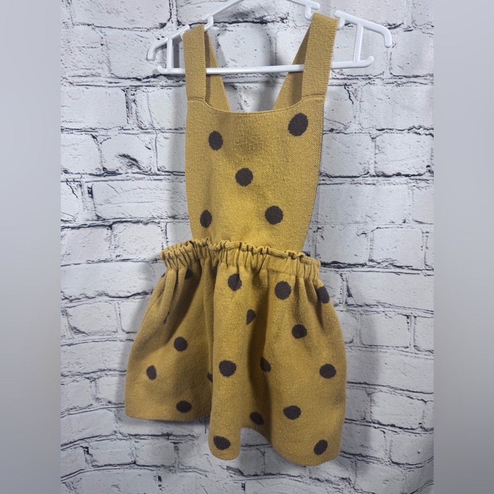 Zara Mustard Knit Pinafore Dress with Brown Dots
